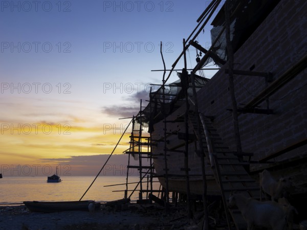 Shipyard in the old shipbuilding village, wooden ship, schooner, Tana Beru, Sulawesi, Indonesia,