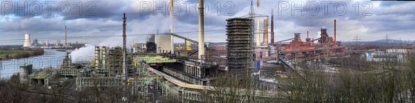 Panorama of the Thyssenkrupp Steel steelworks in Duisburg-Marxloh, on the Rhine, STEAG coal-fired