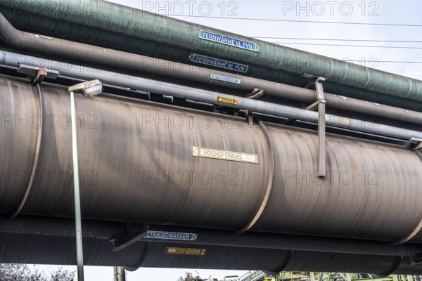 Pipelines for district heating, blast furnace gas, at the Thyssenkrupp Steel site in Duisburg