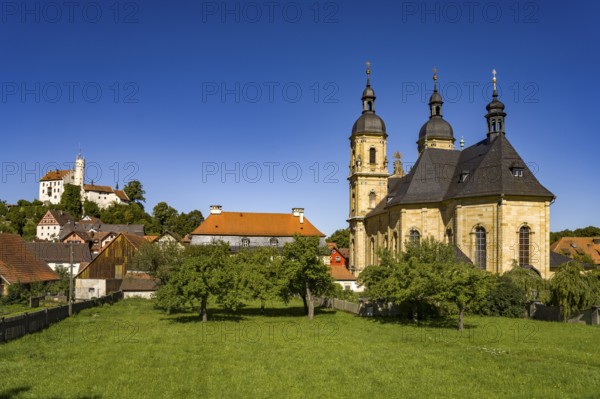 Pilgrimage church of the Holy Trinity and the castle in Gößweinstein, Franconian Switzerland,