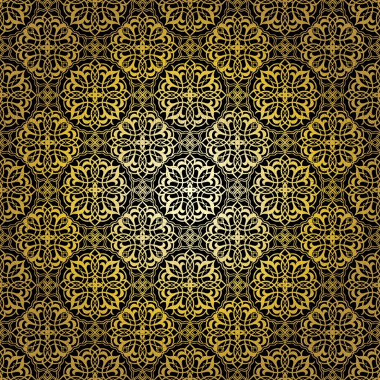 Geometric gold lace seamless pattern. Arabic tile lattice vector background.
