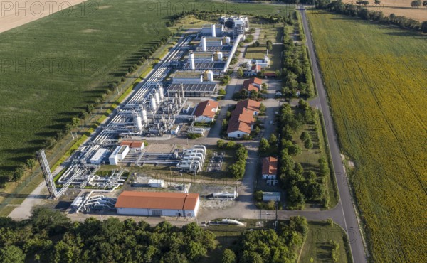 Aerial view of the Mallnow natural gas compressor station of Gascade Gastransport Gmbh, Mallnow