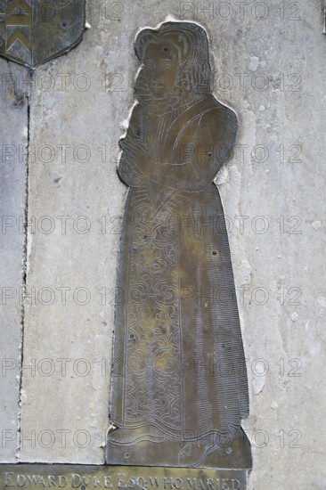 Tudor brass memorials wife of Edward Duke family, 1593, St Mary parish church, Benhall, Suffolk,