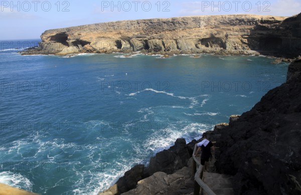 Headland with caves being eroded by waves, Ajuy, Fuerteventura, Canary Islands, Spain, Europe