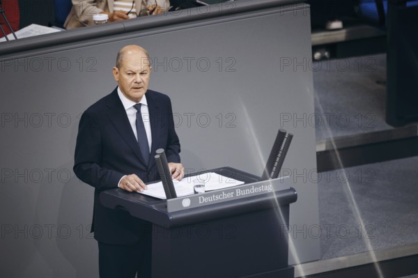 Federal Chancellor Olaf Scholz, (SPD), recorded during a government statement in the German