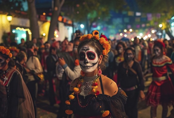 Mexican holiday Day of the Dead, Aztec celebration when families honor their ancestors, AI