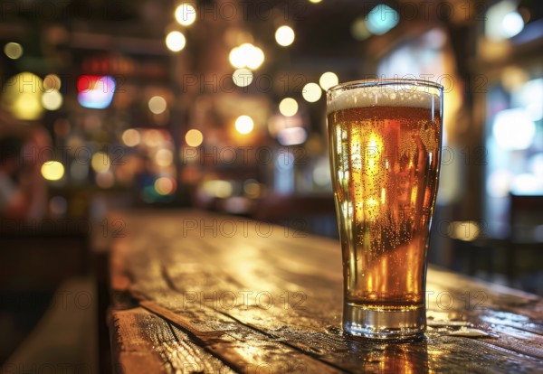 Cup of beer standing on the table ready to be consumed before the sport game, AI generated