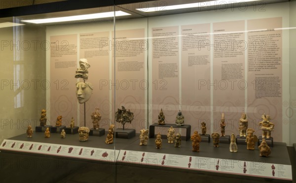 Display case of figurines and decorateive objects, Period, Mayan archaeological museum, Fort San