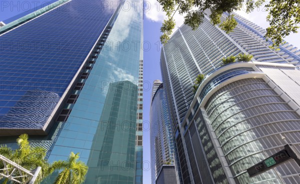 Miami downtown financial skyline and business shopping center near Biscayne bay and South beach