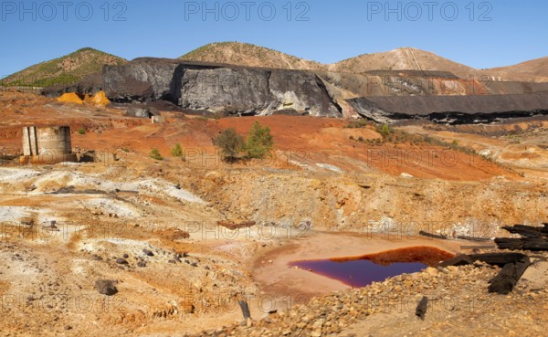 Lunar like despoiled landscape opencast mineral extraction Minas de Riotinto mining area, Huelva