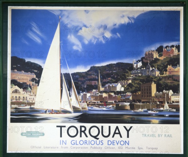 Vintage British Railways rail advertising poster, Swanage railway station, Dorset, England, UK