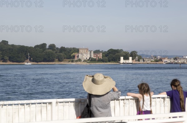 Brownsea castle on Brownsea Island, Poole harbour, Dorset, England, UK viewed from Sandbanks to