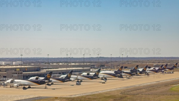 Dallas, Texas, United Parcel Service jets parked at the UPS terminal at Dallas Fort Worth