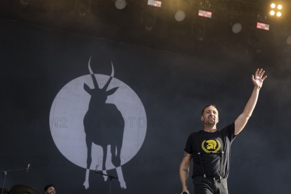 Danger Dan (Daniel Pongratz), rapper of the Antilopen Gang at the Highfield Festival on Saturday,