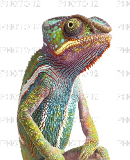 Beautiful chameleon isolated on a white background, AI generated