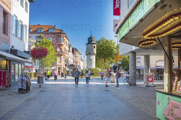 Herstallstraße and Herstallturm in the historic centre of Aschaffenburg in Bavaria, Germany, Europe