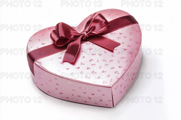 Pink heart shaped Valentine's Day gift box isolated on white background, AI generated