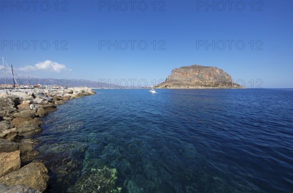 Rock of Monemvasia, Monemvassia, Monemwassia, Monembasia, in the Myrtoan Sea, Laconia, Peloponnese,