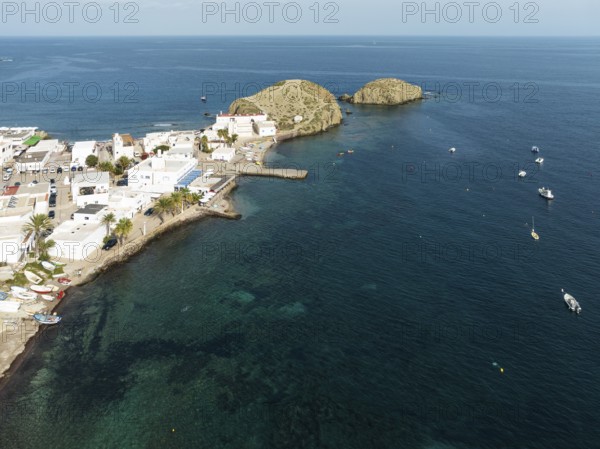 The fishing village of La Isleta del Moro. Aerial view. Drone shot. Nature Reserve Cabo de