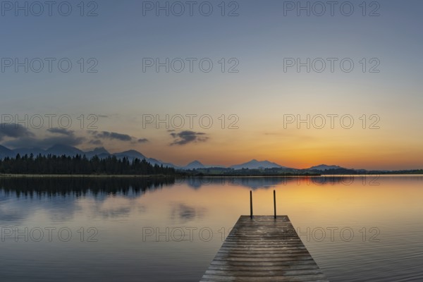 Sunset, Hopfensee, Hopfen am See, near Füssen, Ostallgäu, Allgäu, Bavaria, Germany, Europe