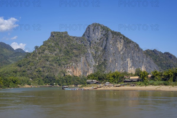 View over the Mekong at the Pak Ou Caves, Luang Prabang Province, Laos, Asia