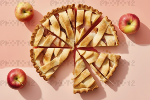 Top view of apple pie in slices. KI generiert, generiert AI generated