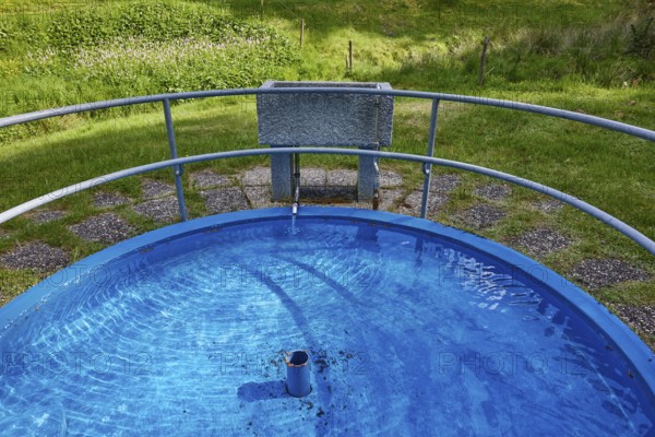 Blue Kneipp water basin in the Oberlehen district, Bernau im Black Forest, Black Forest, Waldshut