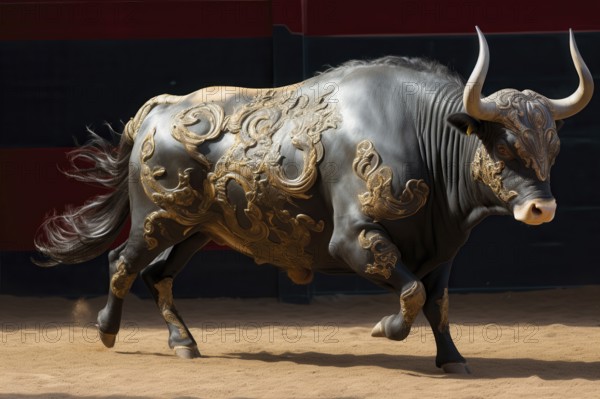 Adorned Bull in a coral, AI generated