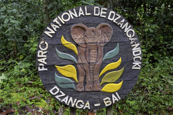 Sign at the entrance to the Dzanga-Ndoki National Park, Unesco World Heritage Site, Dzanga-Sangha