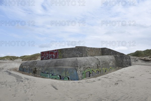 Bunker, Botonbunker of the Atlantic Wall in Denmark on the beach of Jutland