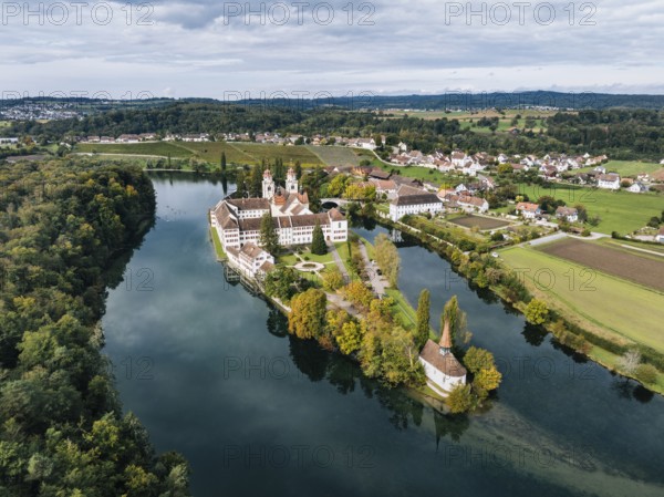Aerial view of the former Benedictine abbey with the monastery church of St Mary and the pointed