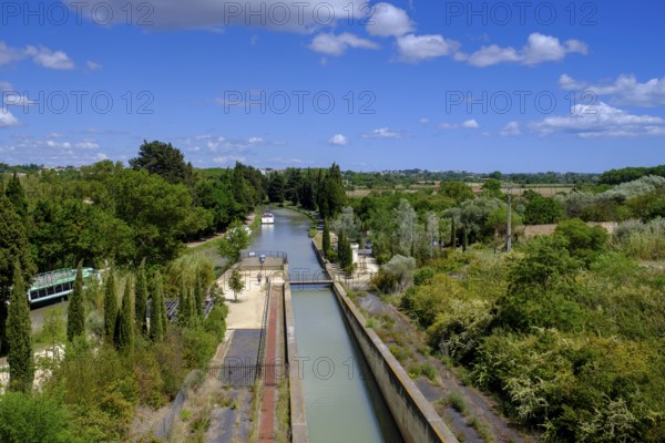 Fonseranes lock stairs, Échelle d'Écluses de Fonseranes, Neuf Ecluses, Canal du Midi, Beziers,