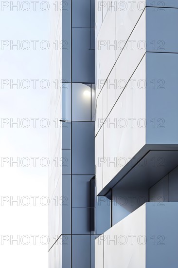 Minimalist architectural composition of modern buildings, with clean angles, rendered in geometric