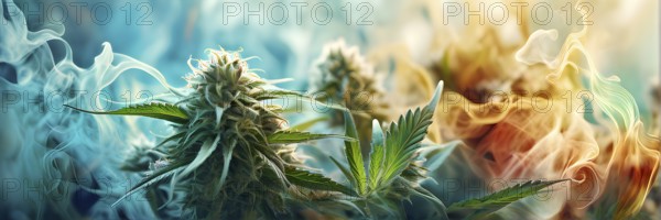 Abstract painting symbolizing the tranquil impact of cannabis in swirling soft pastel hues, AI