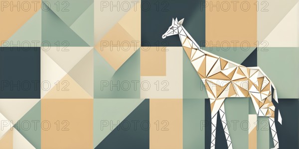 Abstract origami giraffe wallpaper illustration, AI generated