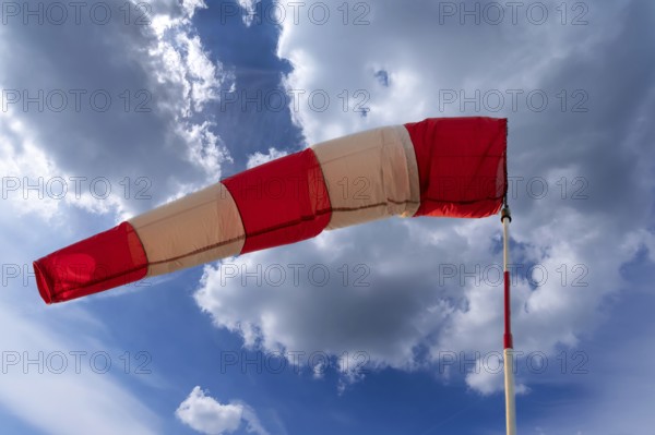 Windsock on a gliding airfield, cloudy sky, Bavaria, Germany, Europe
