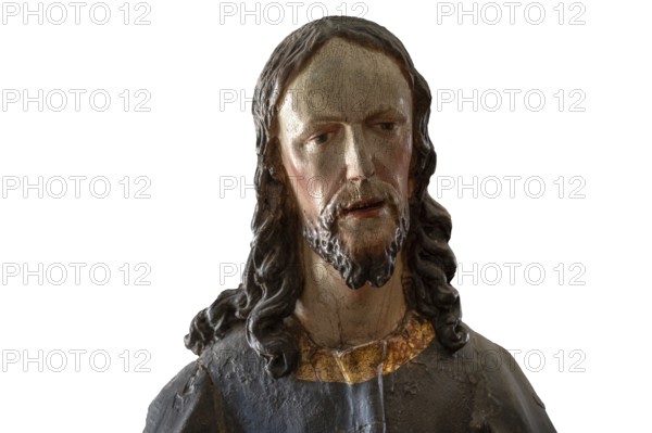 Palmesel wooden figure around 1880, Christ detail on white background, Dominican convent