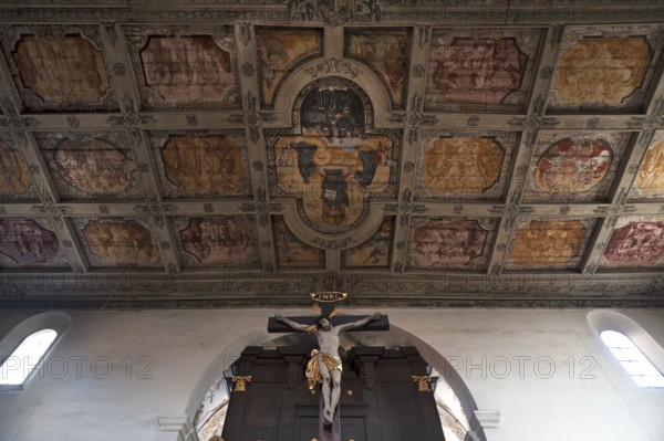 Painted coffered ceiling in Sankt Emmeram, Regensburg, Upper Palatinate, Bavaria, Germany, Europe