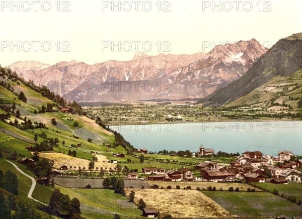 Zell am See against the Steinernes Meer, Austria, c. 1890, Historic, digitally restored