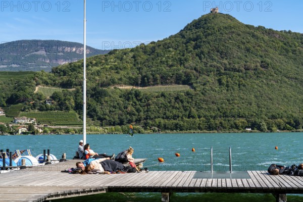 Gretl am See lido on Lake Kaltern, near the village of Kaltern, in the Adige Valley in South Tyrol,