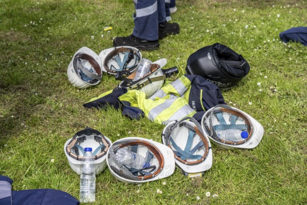 Steelworkers at a demonstration in front of the headquarters of ThyssenKrupp Steel Europe in