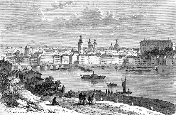 View of Linz in Austria in 1880, Historical, digital reproduction of an original from the 19th