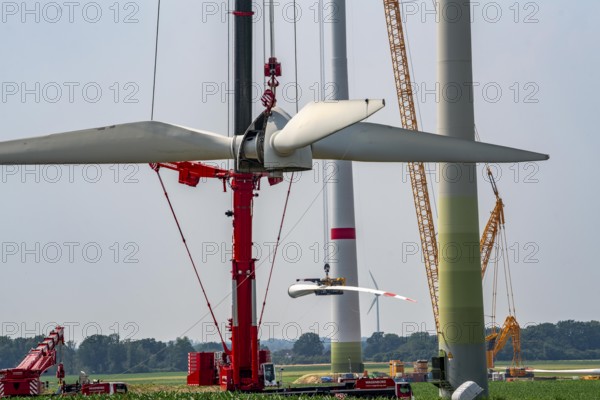 Dismantling of a wind power plant in a wind farm near Issum, 9 older wind turbines from the
