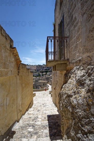 Paths and corridors in the tuff of the Sassi Barisano in the cave town of Matera. The cave