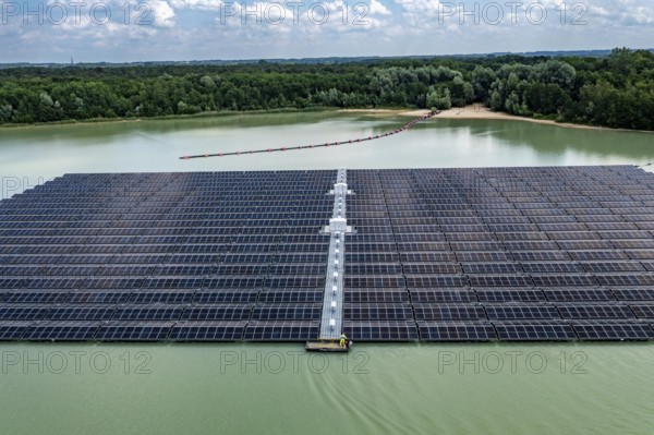 Germany's largest floating solar power plant on the Silbersee III, a quarry pond no longer used for
