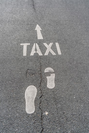 Logo, pictogram, footpath to a taxi rank, at the main railway station, Wuppertal, North