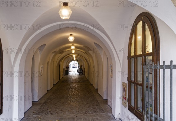 Passage through the hisstorical town hall in the old town centre of Weiden in der Upper Palatinate.
