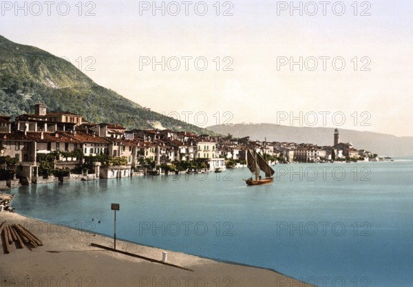 General view, Salo, Lake Garda, Italy, Historical, digitally restored reproduction from a 19th