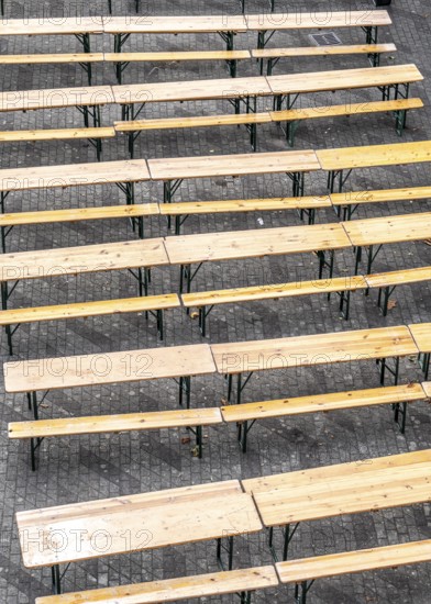 Beer benches, tables, beer tent set, empty