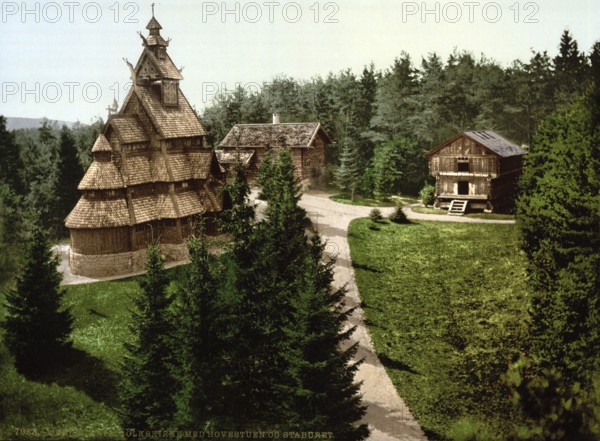 Gols Church, with Hovenstuen and Staburet, Christiania, Norway, View from 1885, Historical,